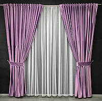 Готовые шторы бархат Фиолетовые однотонные 200*270 см, современные бархатные портьеры для зала и спальни