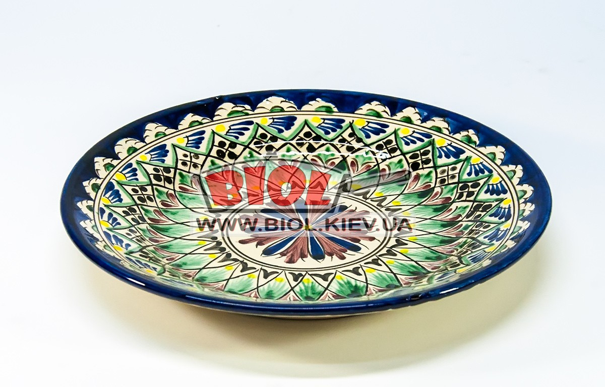 Тарілка вузбекська плоска 23х3 см, ручний розпис (варіант 3), фото 1