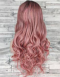 Перука жіноча з хвилястим рожевий проділ з темним корінням довгий, фото 2