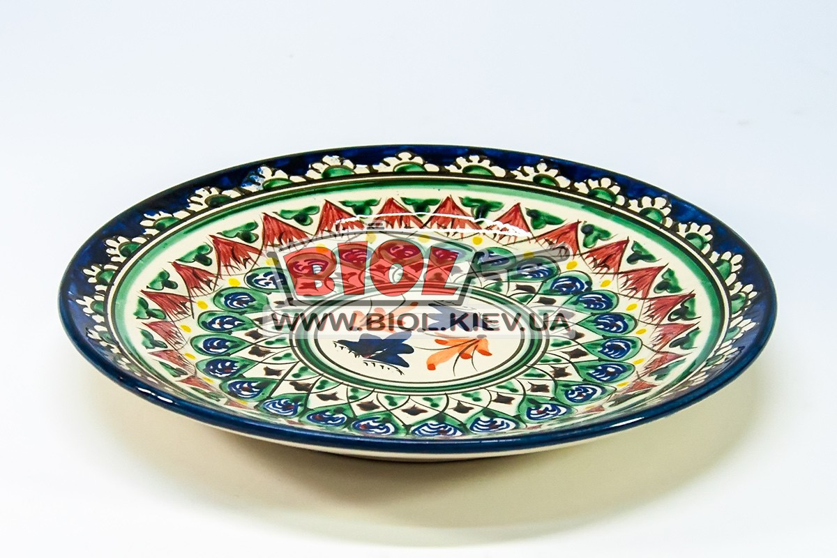 Тарілка вузбекська плоска 23х3 см, ручний розпис (варіант 5), фото 1