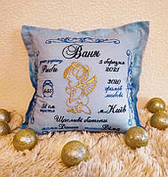 Подушка з метрикою, вишита метрика на подушечці