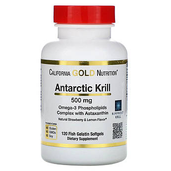 Олія криля 500 мг з астаксантином California Gold Nutrition Antarctic Krill Oil 120 капсул