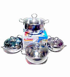 Набір каструль 4шт з прозорими кришками