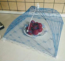 Сітка парасолька на стіл для захисту їжі від мух та ос 40х40 см синій, фото 4