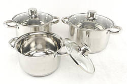 Набір каструль A-PLUS (5 слойного ДНО) з нержавіючої сталі, каструлі з прозорими кришками