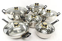 Набор кастрюль с крышками A-PLUS 12 предметов из нержавеющей стали, набор комплект посуды для дома