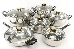 Набір каструль з кришками A-PLUS 12 предметів з нержавіючої сталі, комплект посуду для дому