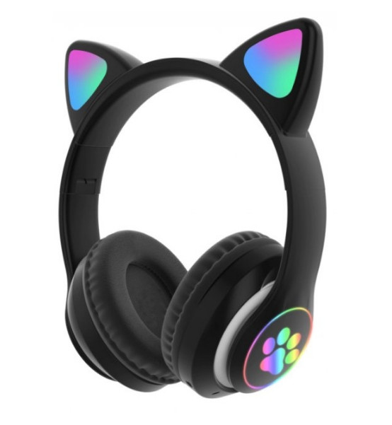 Бездротові Bluetooth-навушники з вушками Cat Ear VZV-23M з LED підсвічуванням (Чорний)