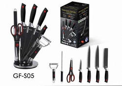 Набір професійних кухонних ножів German Family S05 на підставці, кухонні ножі з нержавіючої сталі