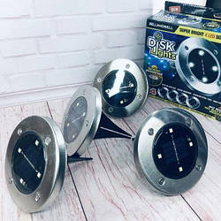 Вуличні LED ліхтарі для саду Bell Howell Disk lights, LED світильники на сонячній батареї комплект 4 шт.