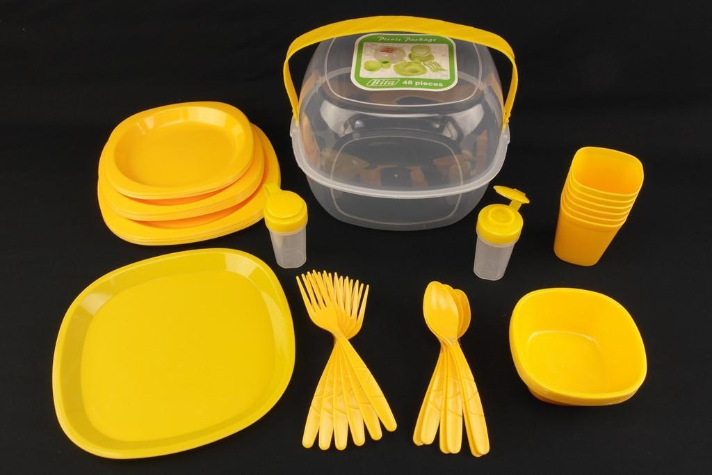 НАБІР ПЛАСТМАСОВОГО ПОСУДУ 48 ПРЕДМЕТІВ ДЛЯ ПІКНІКА І ПОЇЗДОК, фото 1
