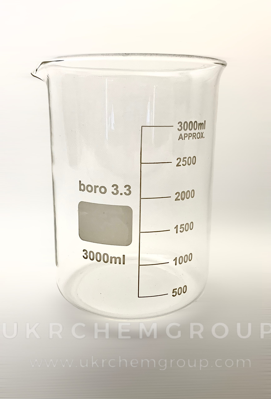 Cклянка хімічна низька з мітками і носиком 3000 мл, Boro 3.3