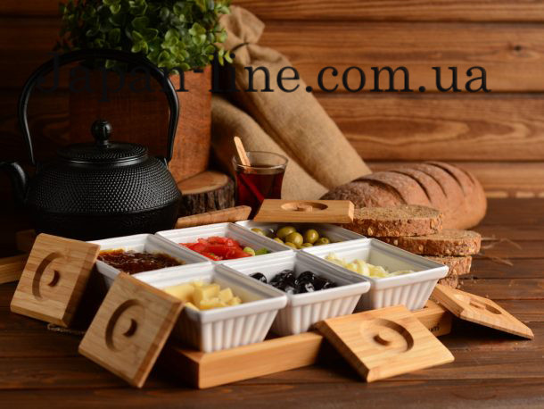 Набір сервірувальний для сніданку 6 ємностей + піднос ( 27 х 22,5 х 7 см ) OMS 9106-W Avena