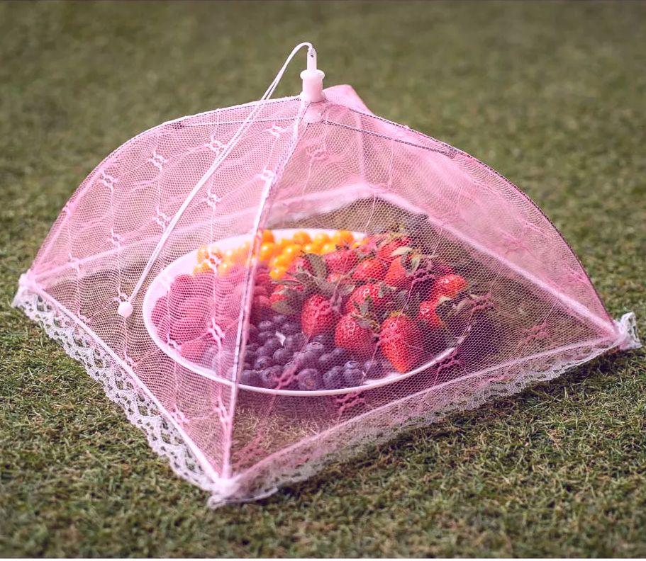 Сітка парасолька на стіл для захисту їжі від мух та ос 40х40 см рожевий