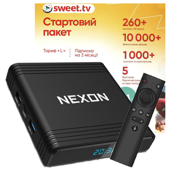 Комплект Смарт ТВ-приставка Nexon X8 (4/32Gb) Android 9.0 + Стартовий пакет Sweet.TV на 3 місяці ("L")