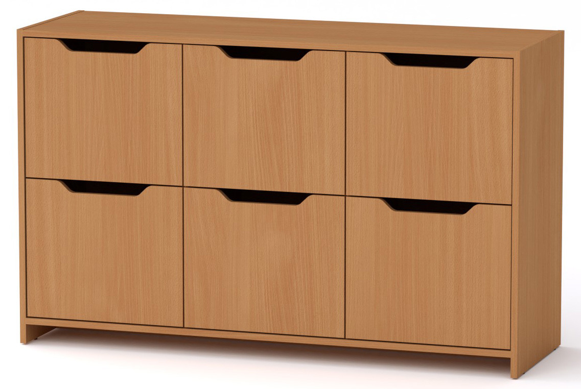 Сучасний комод 6Д із шістьма двостулковими дверцятами бук 130х42х80 см Компаніт, фото 1