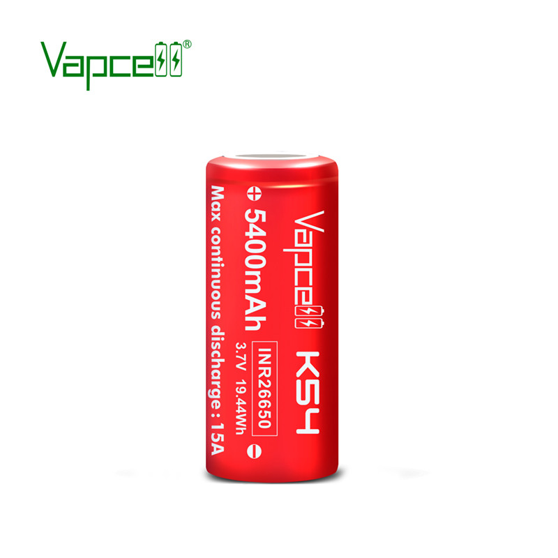 Аккумулятор 26650 Li-Ion Vapcell INR26650 K54, 5400mAh, 15A, 4.2/3.6/2.5V, Red