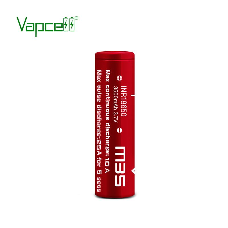 Акумулятор 18650 Li-Ion Vapcell INR18650 M35 Protected, 3500 mAh, 10A, 4.2/3.6/2.5V, червоний, фото 1