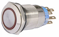Кнопка металлическая плоская 2NO+2NC 19мм с подсветкой красный LED 220V с фиксацией [A0140010123] TYJ 19-372