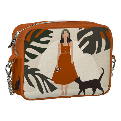 Сумка на ланцюжку Девушка с черной кошкой 21x17x7 см, фото 1