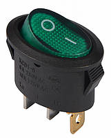 Переключатель овальный 1 клавиша 1NO 25мм с подсветкой зеленый неон 220V [A0140040088] KCD1-9-101N GR/B АСКО