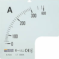 Шкала для амперметра А-72-6 300/5А 72x72мм [A0190010072] АСКО