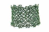 Браслет широкий кружевной мягкий плетеный зеленый "Labirint Green" Фриволите Ручная работа