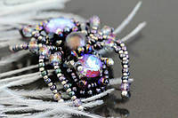 Брошь с кристаллами и натуральным жемчугом "Паук New" Брошь-насекомое объёмная фиолетовая  Ручная работа