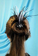 Украшение для прически с кристаллами и перьями "Black and Grey" Заколка для волос Ручная работа