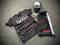 Комплект футболка шорты + бейсболка Nasa мужской | Летний набор черный ЛЮКС качества