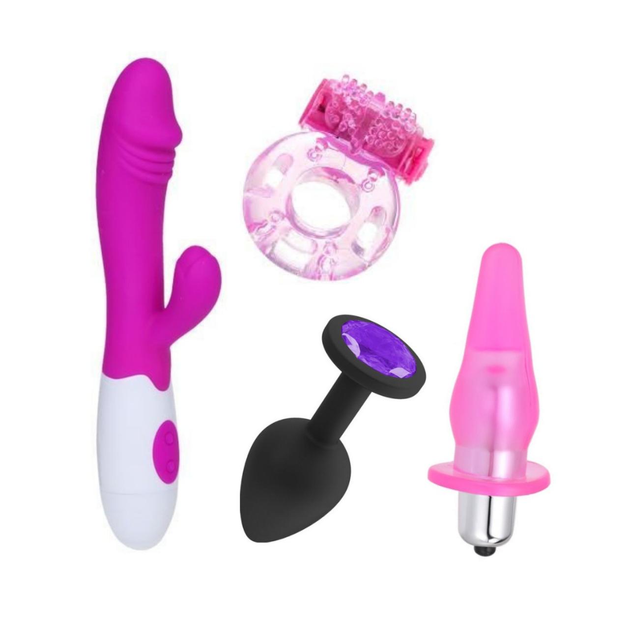 Набір іграшок для сексу 4 в 1: вібратор, анальні іграшки, виброкольцо
