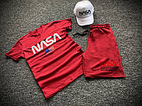 Комплект футболка шорты + бейсболка Nasa мужской красный | Летний набор ЛЮКС качества
