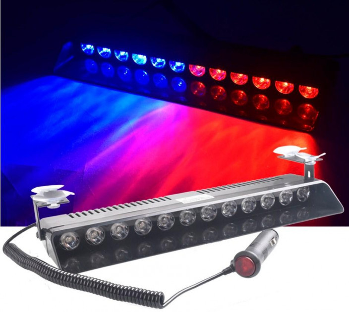 Стробоскоп поліцейский Мигалки для авто спец сигнали на лобове скло 12 LED ДХО Лампи Червоний + Синій
