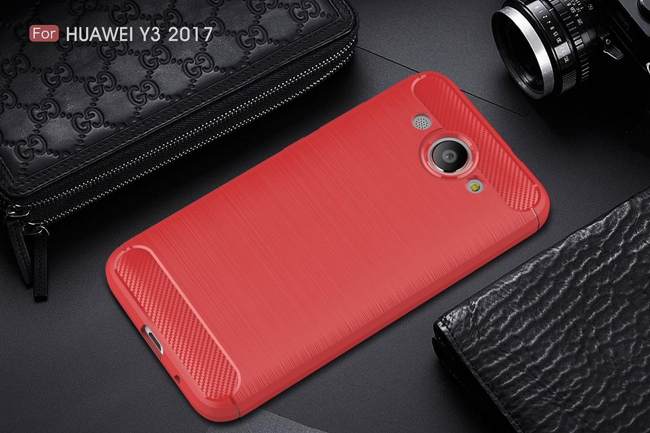 Чохол TPU для Huawey Y3 2017 - Carbon Fiber Case Червоний