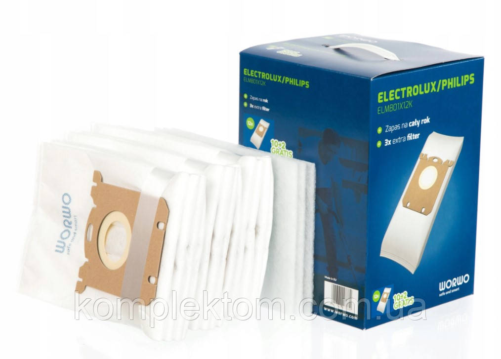 Мішки для пилососу Philips Electrolux Worwo S-bag 12 шт +3 моторні фільтри