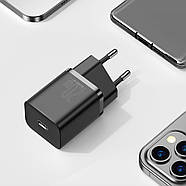Блок живлення для швидкої зарядки Type-C BASEUS 20W PD3.0 QC3.0 Super Silicone PD Charger МЗП (чорний), фото 5