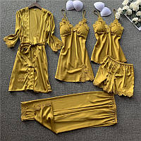 Комплект з 5 шовкових предметів халат, нічна сорочка, майка з шортами, штани