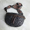 Шкіряна сумка на пояс бананка широкий ремінець КТ-984 Чорно-Біла, фото 4