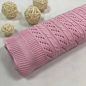 Плед в'язаний косичка з похилим візерунком яскраво-рожевий колір 95*75 см (90% бавовна, 10% акрил)