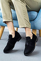 Туфлі жіночі чорні замшеві на шнурівці повсякденні туфлі на низьких підборах 37 38 39 40 41 розміри