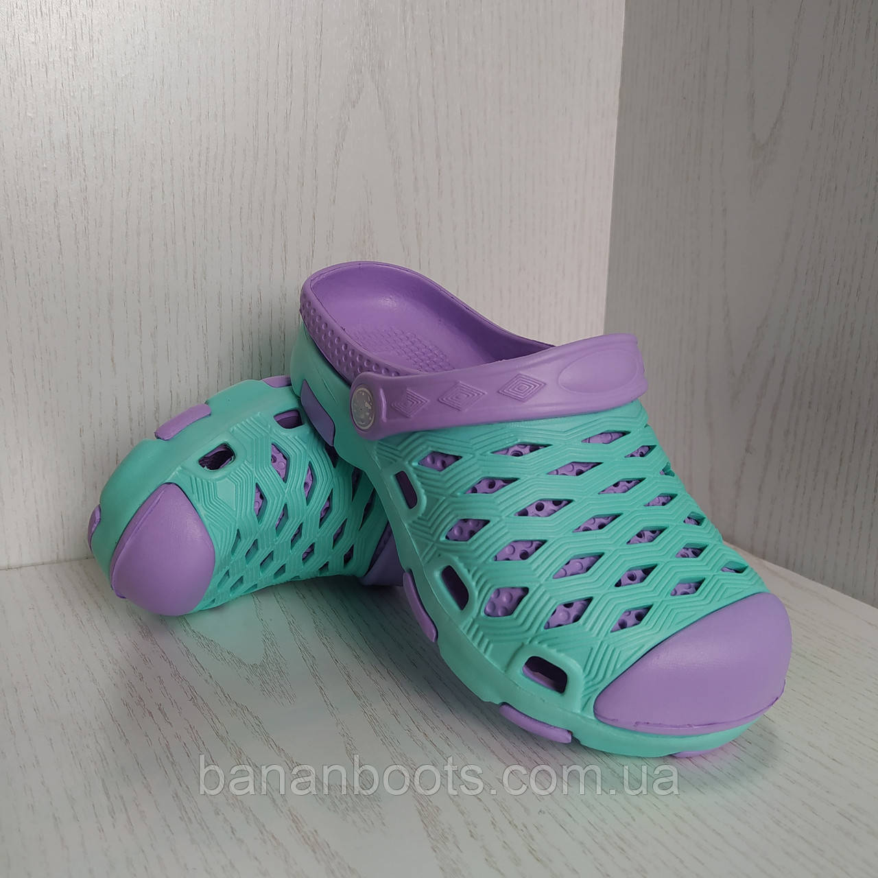Крокси,сабо дитячі підліткові літні фіолетово-бірюзові для дівчинки 26р.