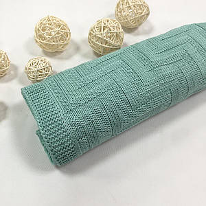 Плед в'язаний лабіринт м'ятного кольору 95*75 см (90% бавовна, 10% акрил)