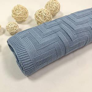 Плед в'язаний зигзаг колір блакитний 95*75 см (90% бавовна, 10% акрил)