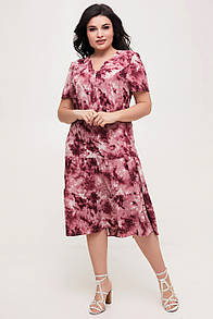 Жіноча літня легка сукня міді Ріанна рожеве великий розмір 50 52 54 56 58
