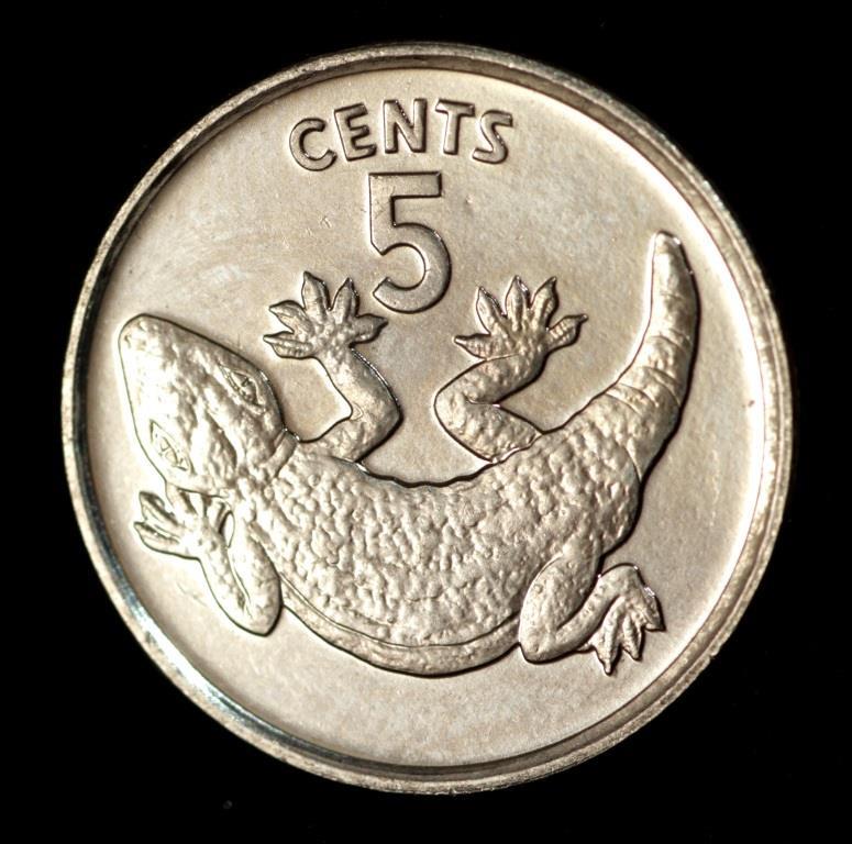 Монета Кірібаті 5 центів 1979 р. Токайский гекон