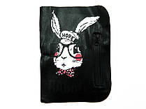 Нашивка-аплікація шкірозамінників чорного кольору з картинкою і блискавкою "Rabbit" 13,5*18,2 см