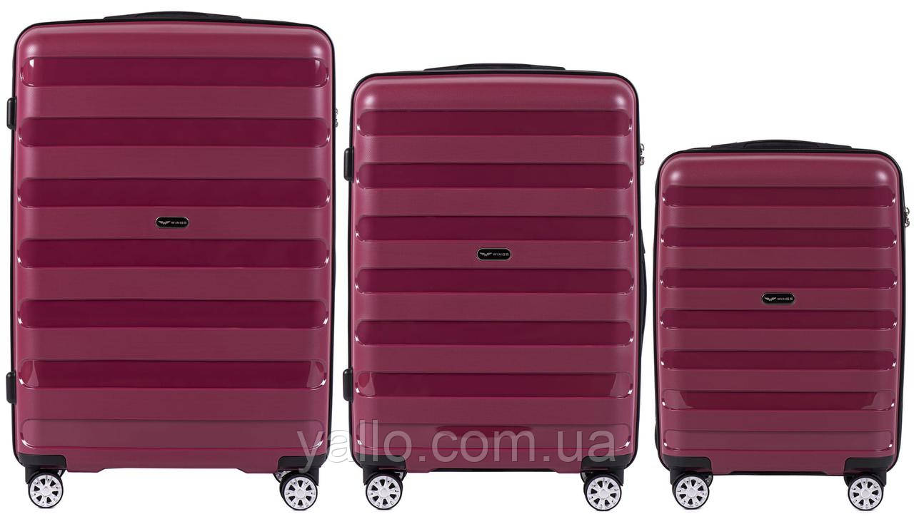Комплект валіз із поліпропілену SET WINGS PP07 BORDO., фото 1