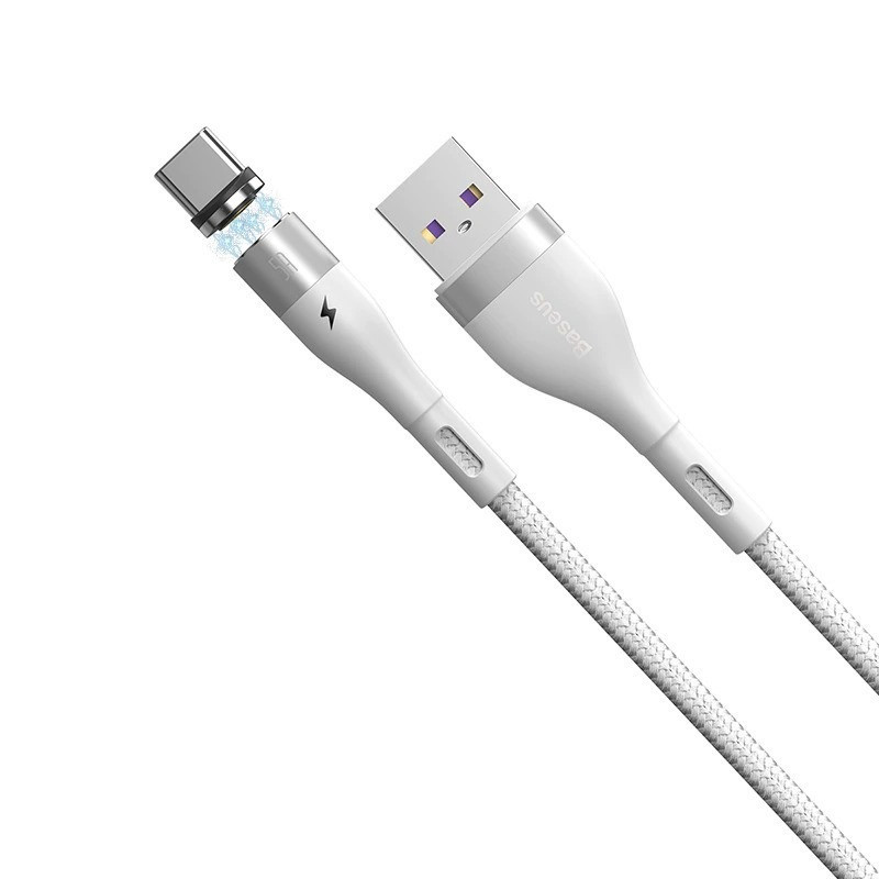 Магнітний кабель Тайп-С Baseus 5A 40W для швидкої зарядки USB Type-C Zinc Magnetic Safe Fast Charging (білий)