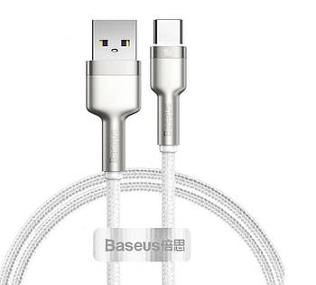 Кабель Type-C для швидкої зарядки Baseus 5A 40W ЮСБ на Тайп-С Cafule Series Metal Data Cable 1м (білий)