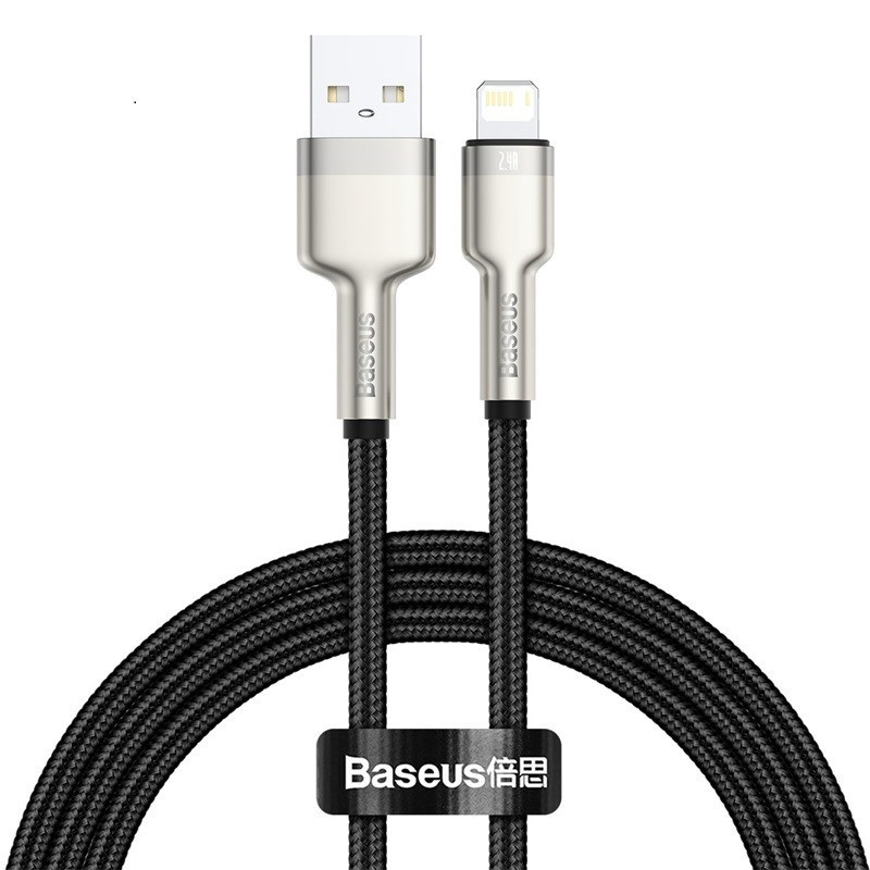Кабель USB на Lightning 2.4A для техніки Apple шнур лайтнінг на юсб Baseus Cafule Series Metal Data Cable 1м
